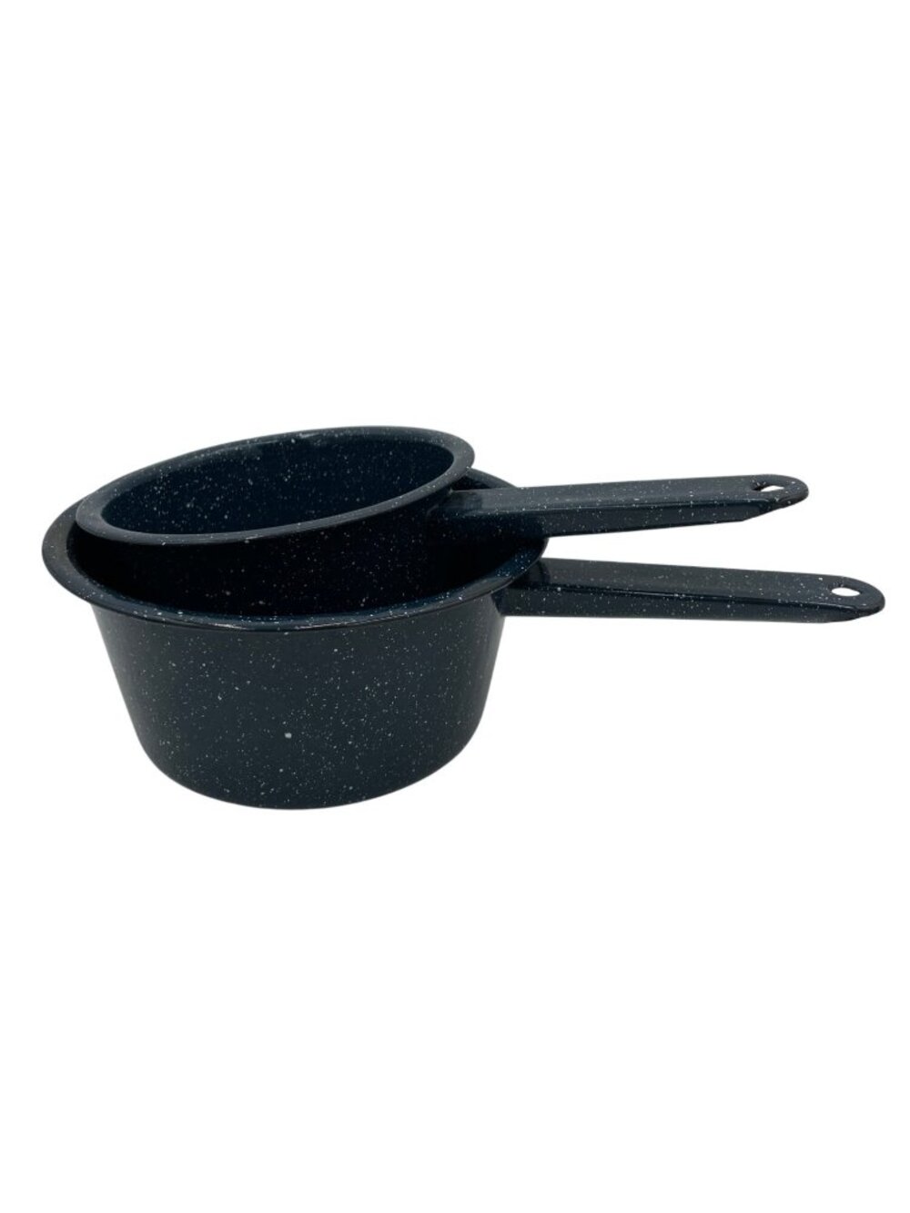 Vintage Graniteware Blue & White Speckled Nesting Saucepans Set Of 2